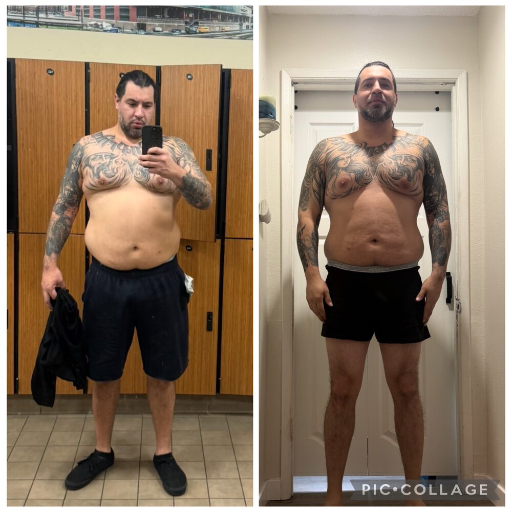 Bradley Oana personal transformation — front view, fat loss and chest definition. Founder of Commotion Fitness, Hawaiian-by-blood online coach.