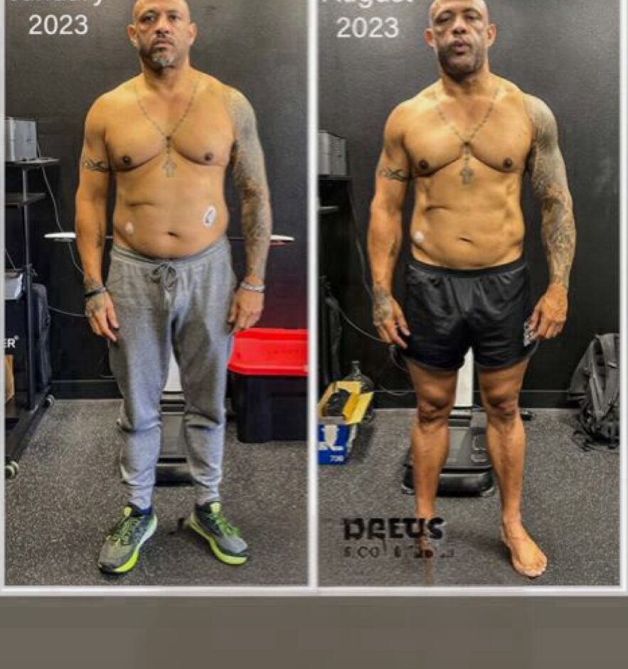 Commotion Fitness coaching client — front view, January 2023 to August 2023 muscle gain and leaning transformation with Brad Oana program.